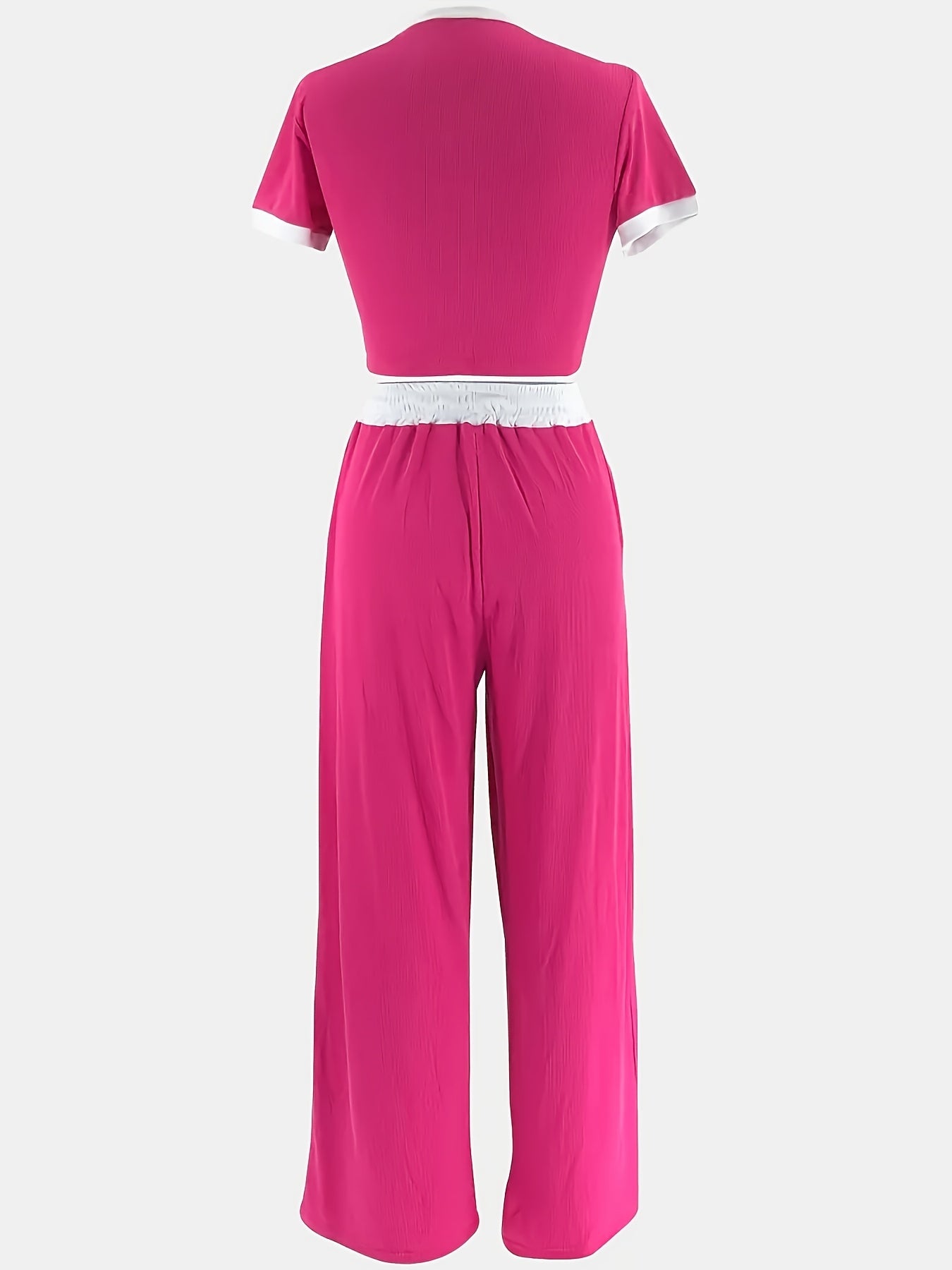 Elegant Crew Neck Short Sleeve T-Shirt and High Waist Drawstring Wide Leg Trousers