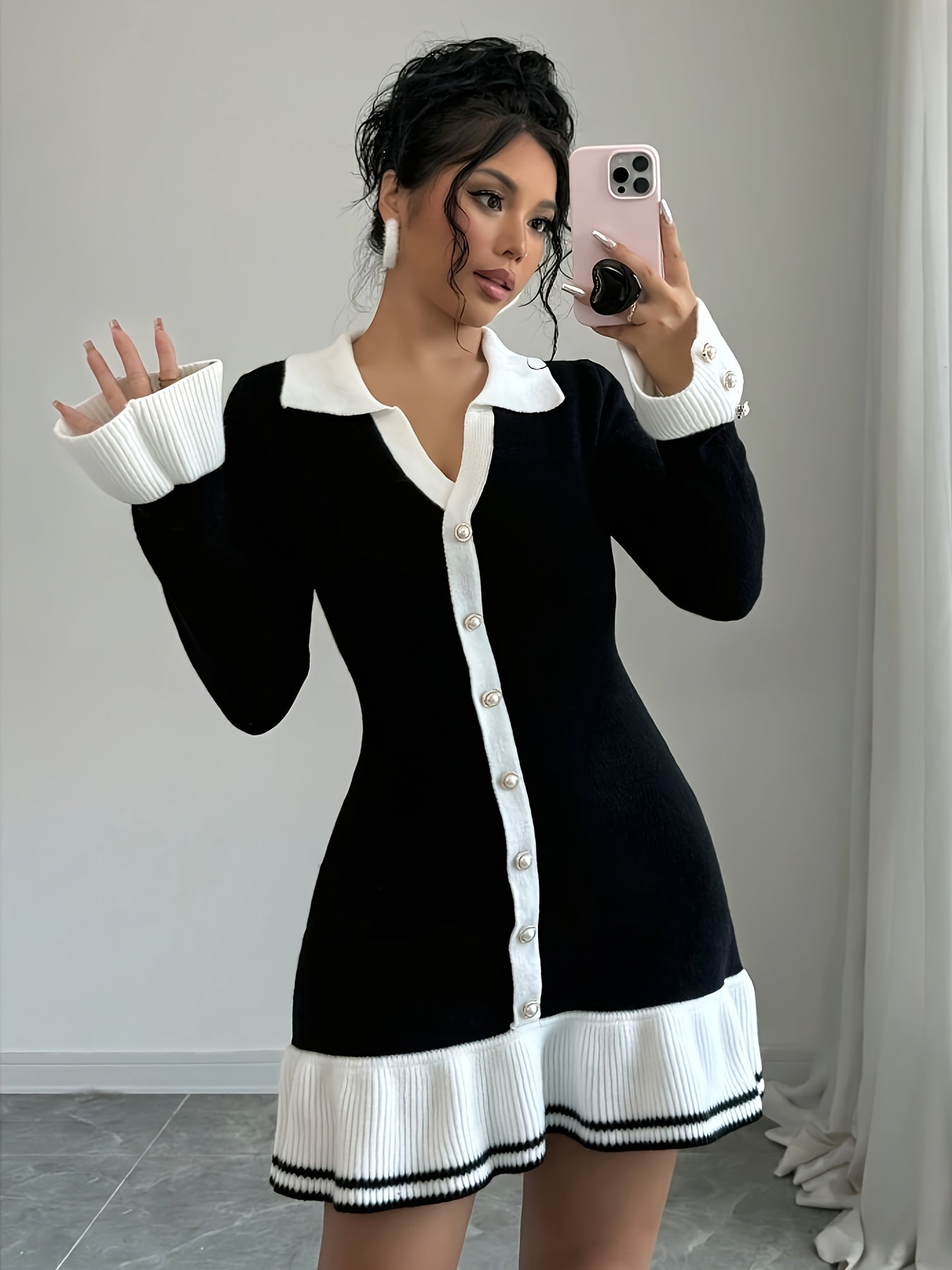 Women's Elegant V-Neck Sleeve Cozy Class Icon Dress