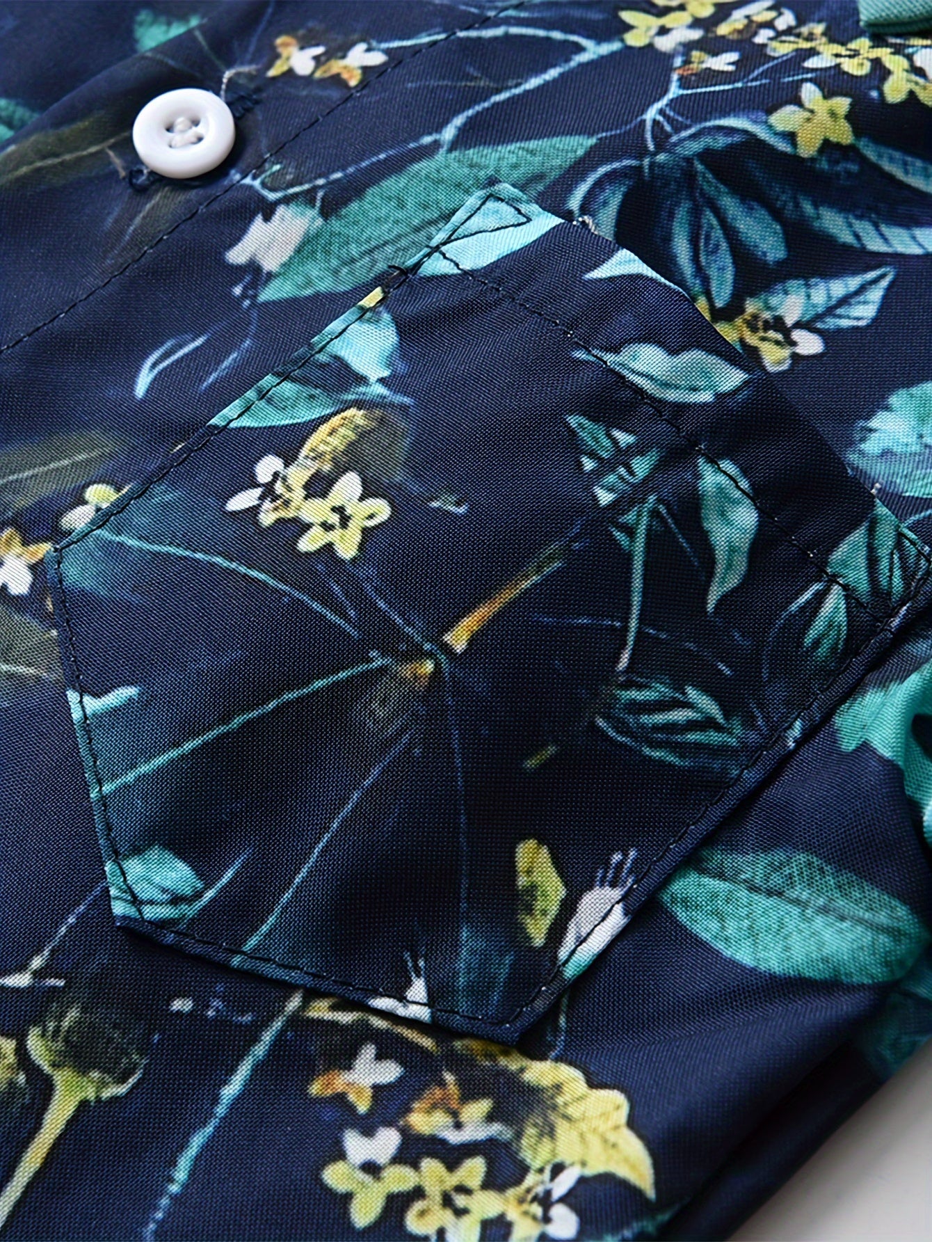 Casual Cotton Blend Floral Print Suit with Long Sleeve Shirt and Elastic Waist Suspenders Pants