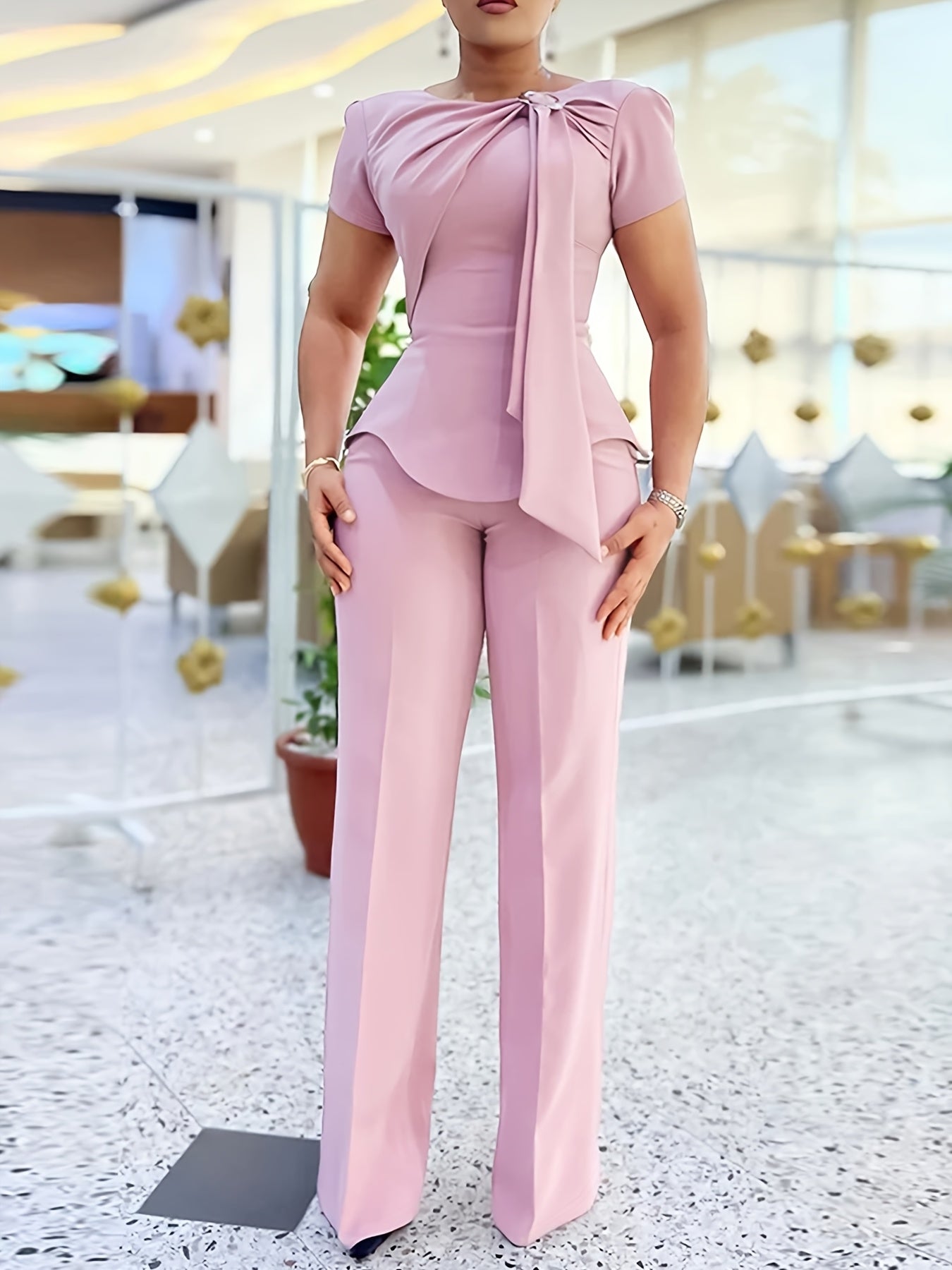 Desired Monochrome Pleated Top and Pants Set
