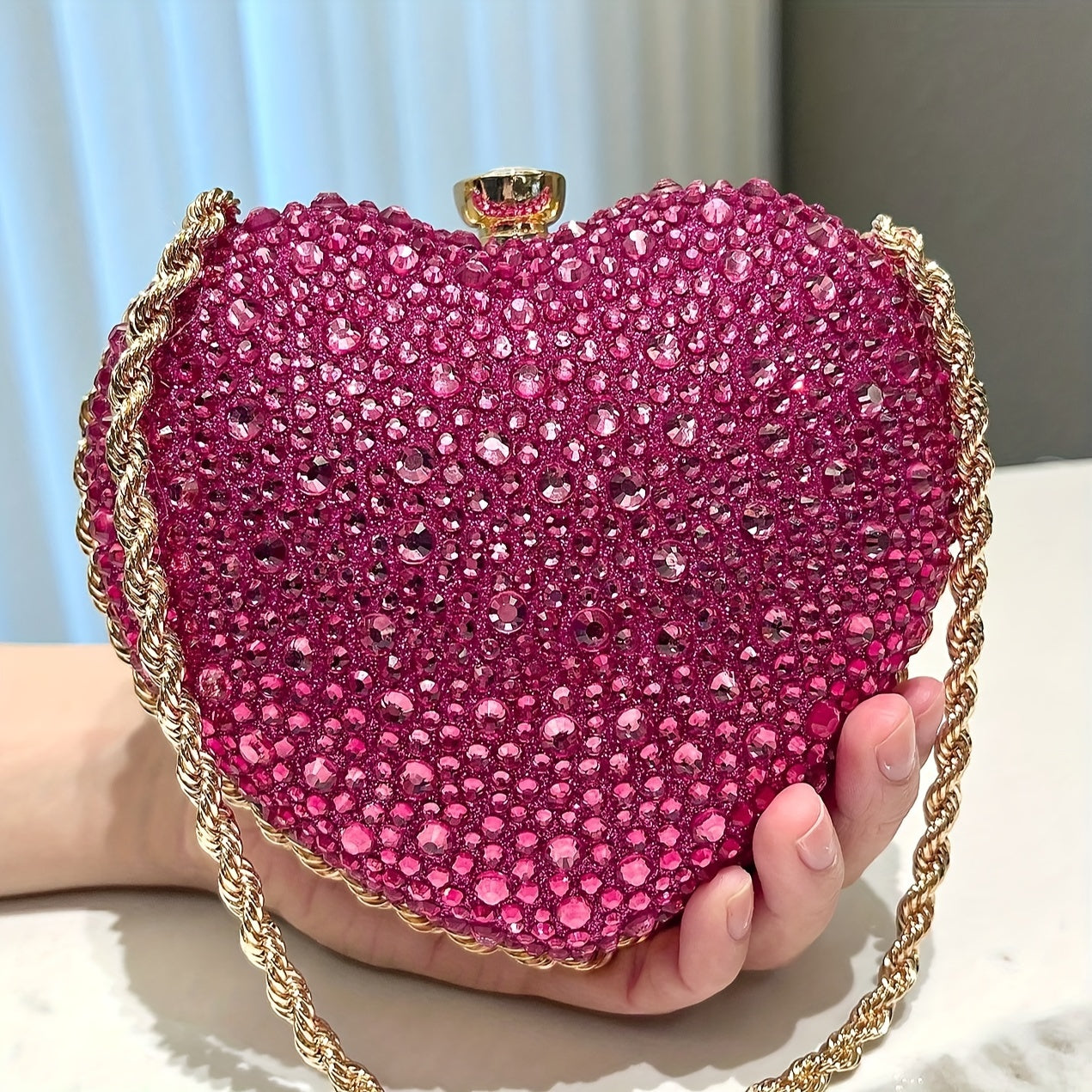 Glamorous Red Heart-shaped Clutch Bag With Diamonds Ladies' Handbags