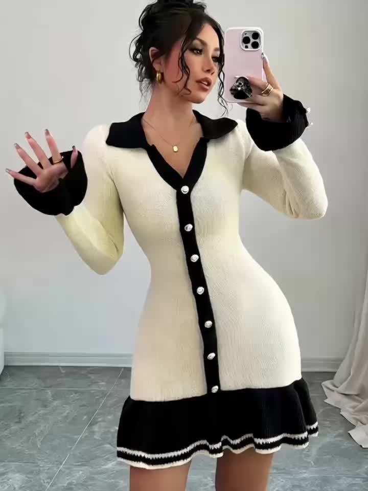 Women's Elegant V-Neck Sleeve Cozy Class Icon Dress