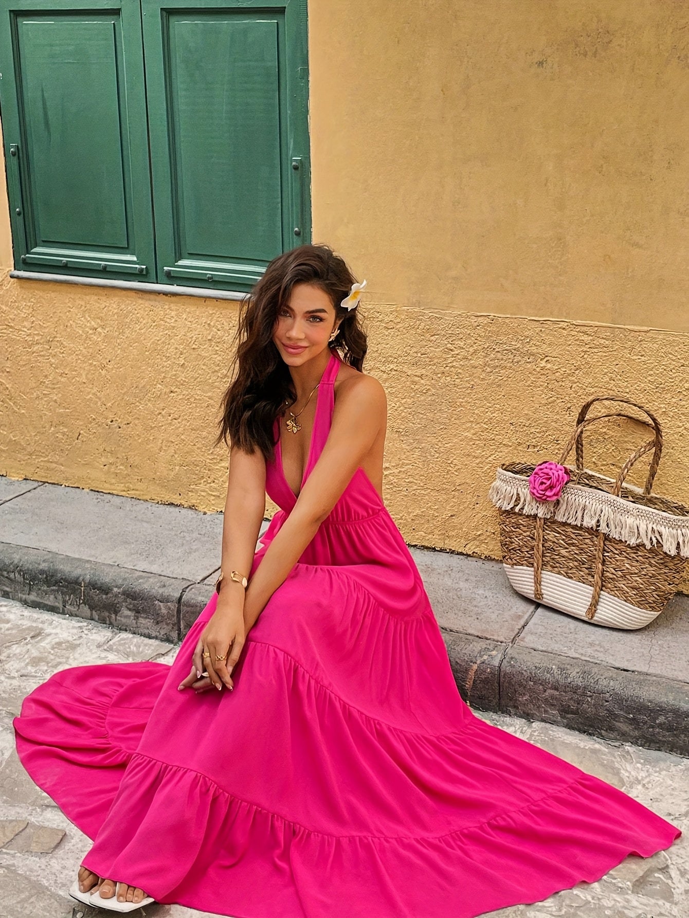 Off Shoulder Petal & Plaid Perfection Maxi Dress