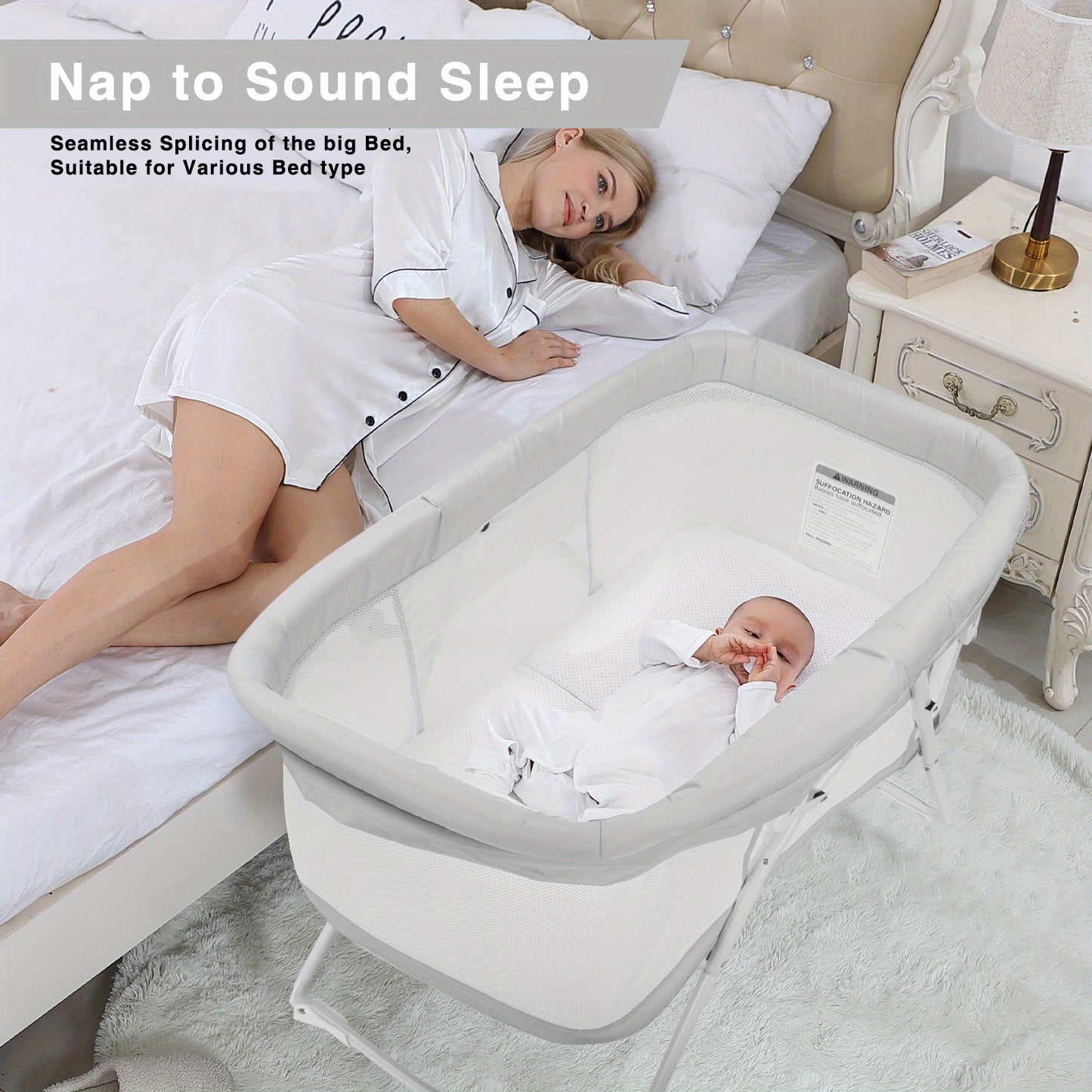 Baby cot, 2-in-1 baby cot and bassinet, Easy folding travel cot with mattress included, Multifunctional bassinet baby