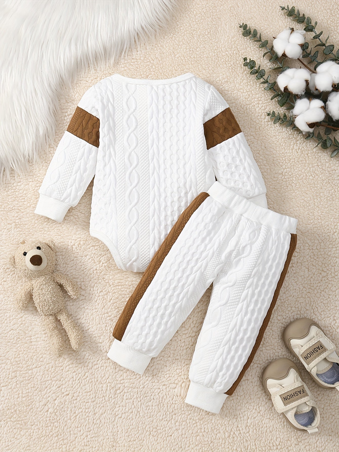 2pcs, Mama's Boy Pattern Textured Bodysuit And Pants For Baby Boys