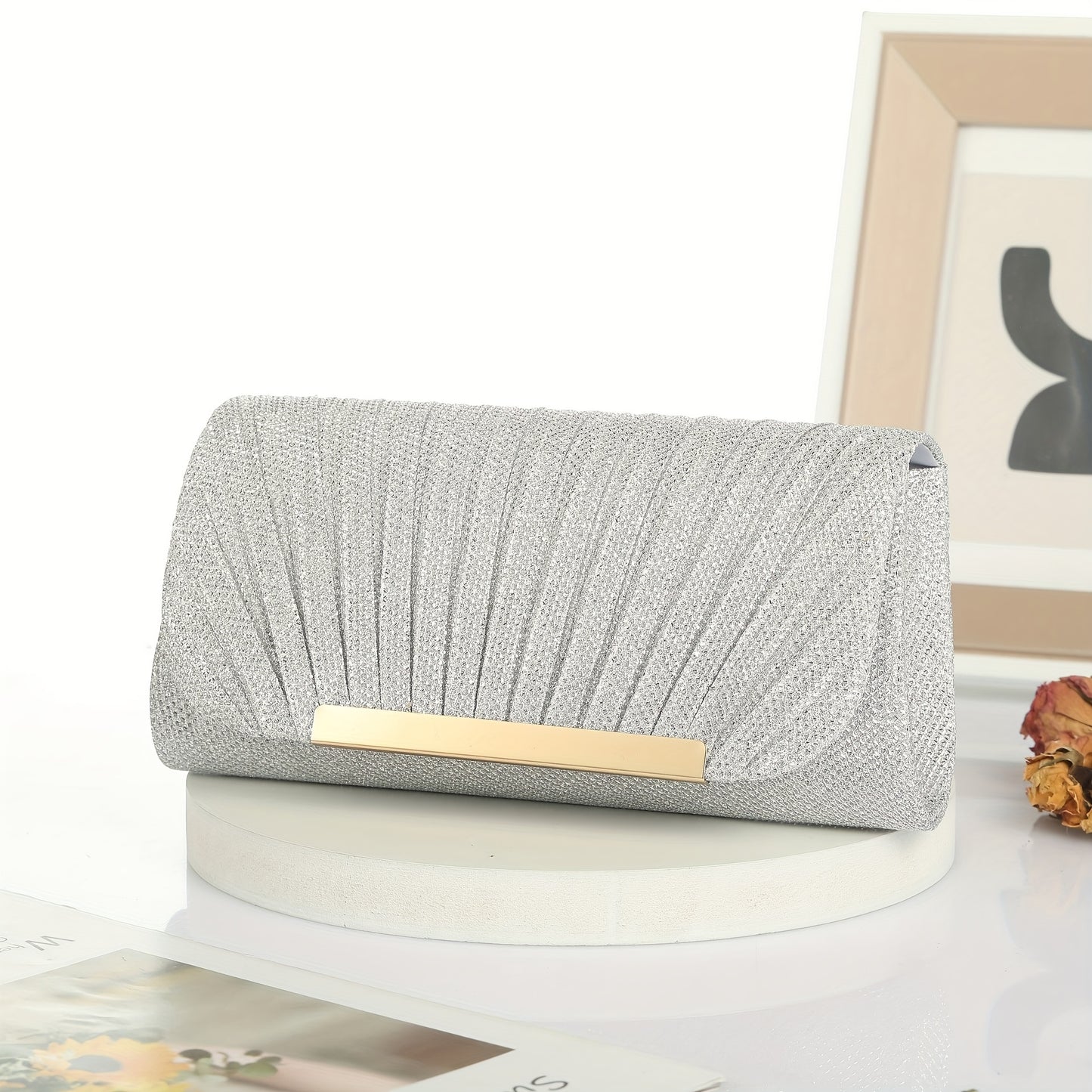 Glitter Envelope Clutch With Pleated Design Ladies Bag