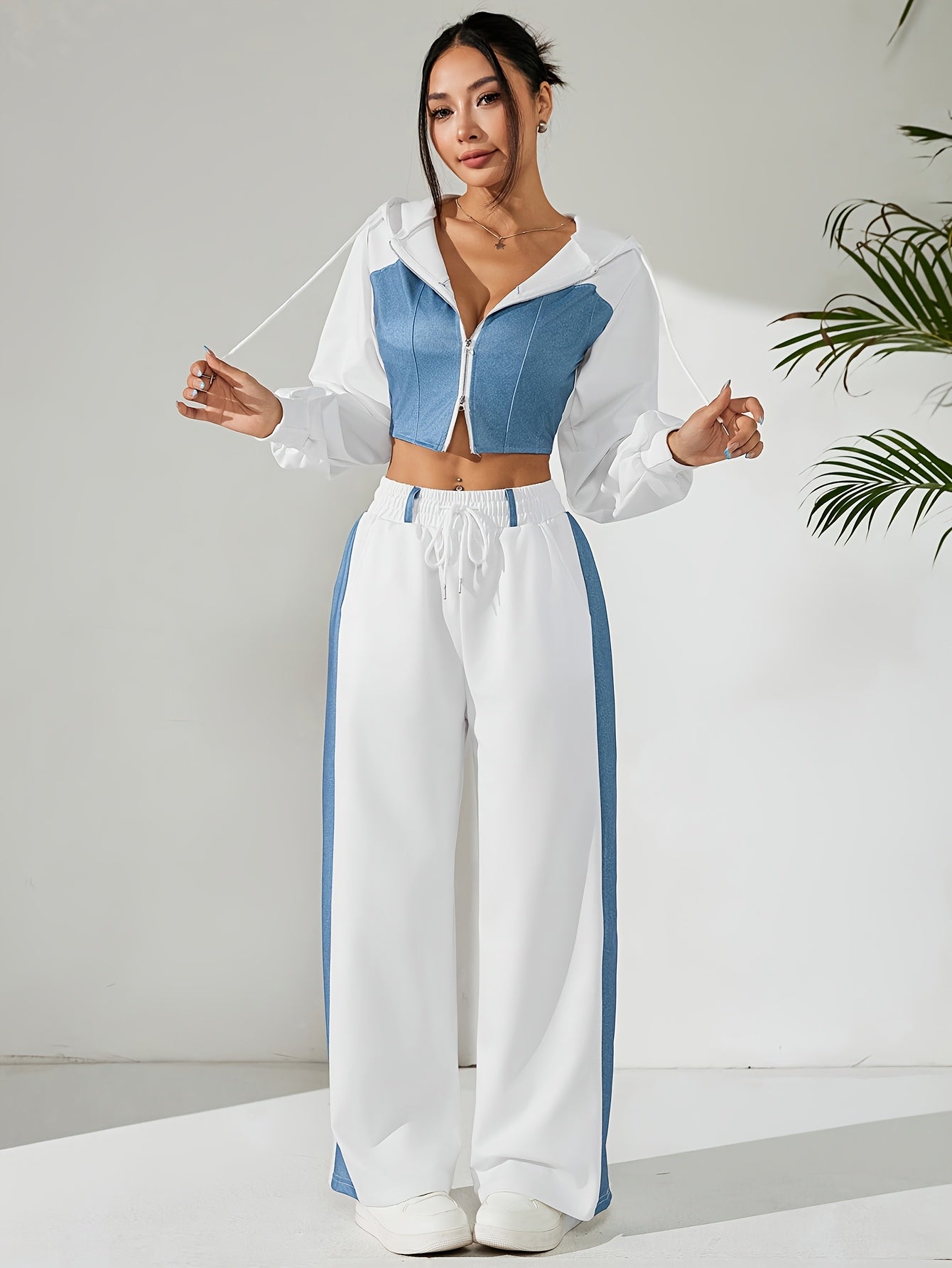 Chic Contrast Zip-Up Suit