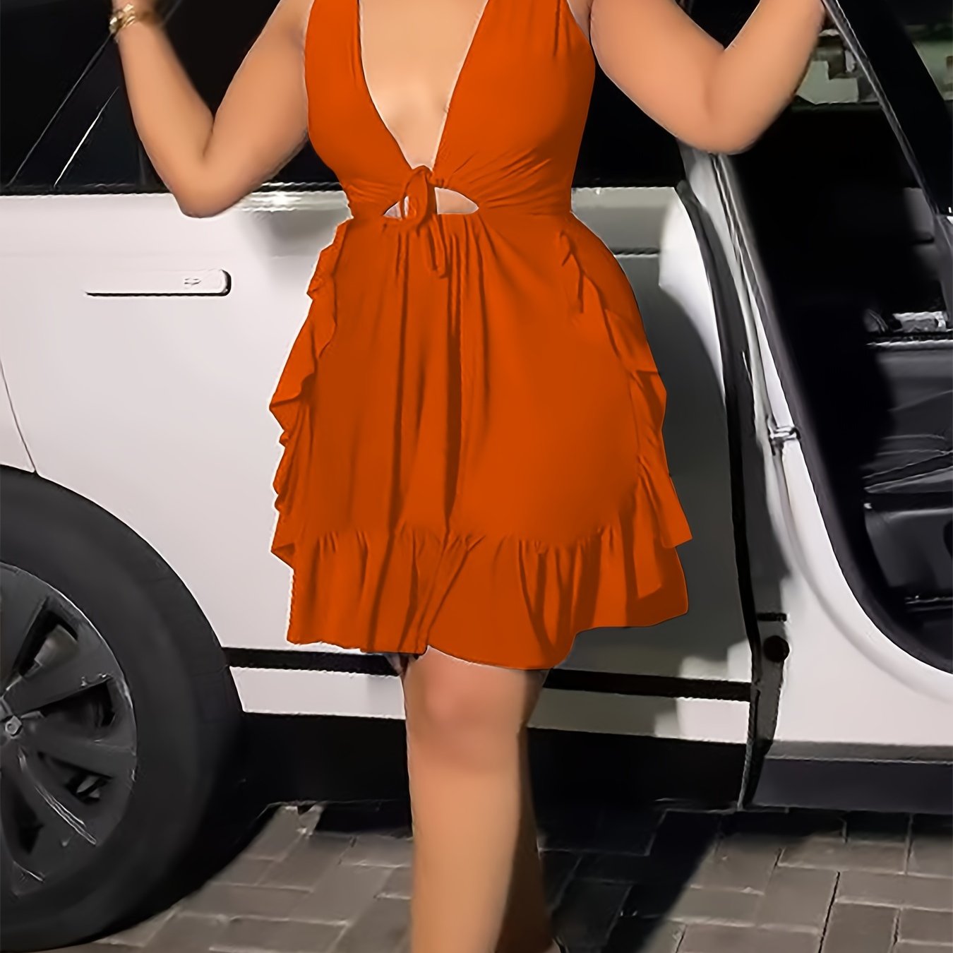 Elegant V-Neck Sleeveless Ruffle Ruched Bodycon Mini Dress