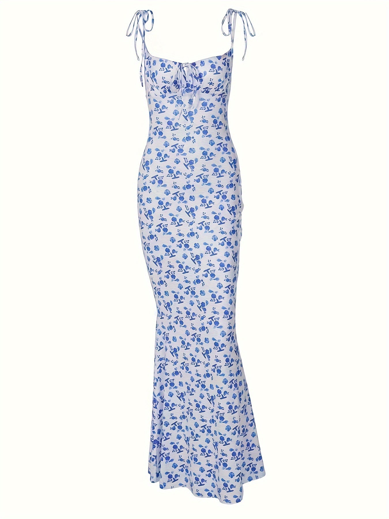 "All-Season Floral Mermaid Cami Dress – Halter Neck Elegance
