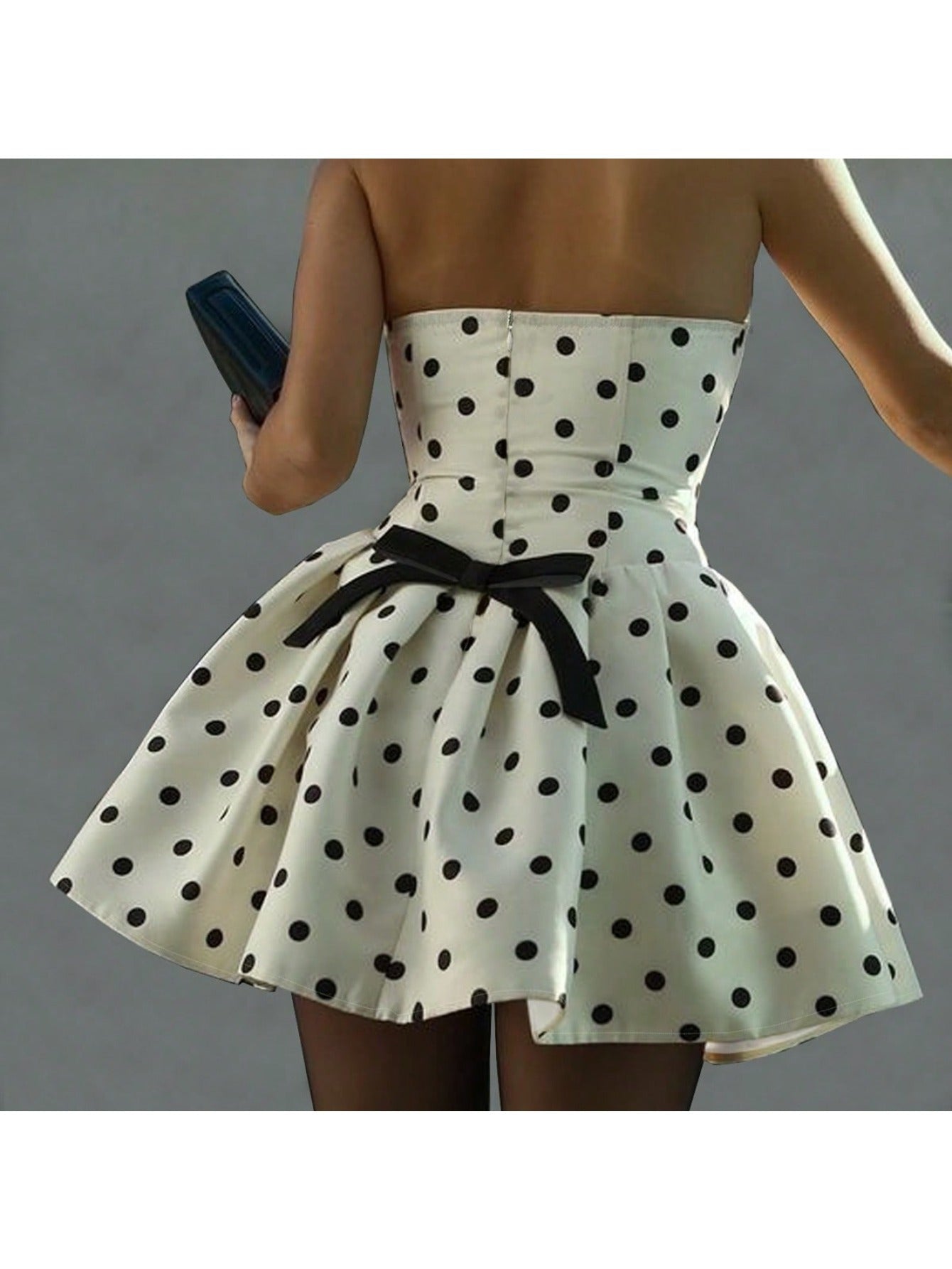 Chic Classic Polka Pop Strapless A-Line Fluffy Skirt Dress