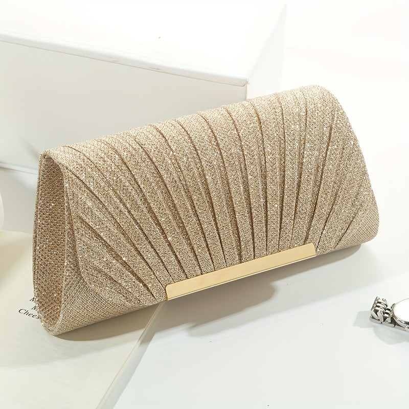 Glitter Envelope Clutch With Pleated Design Ladies Bag