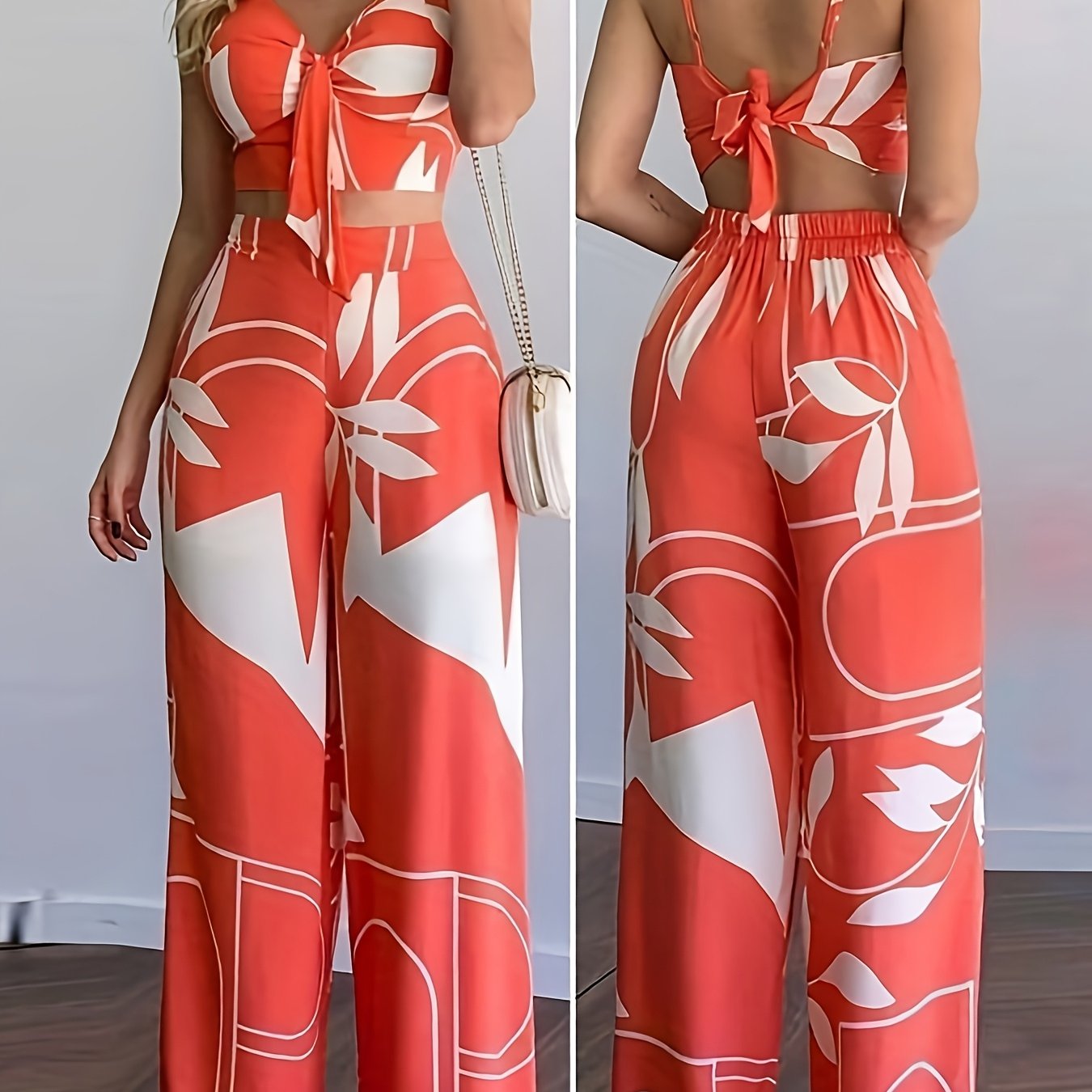 Sunset Bloom Co-Ord – Floral Tie Top & High-Waisted Pants