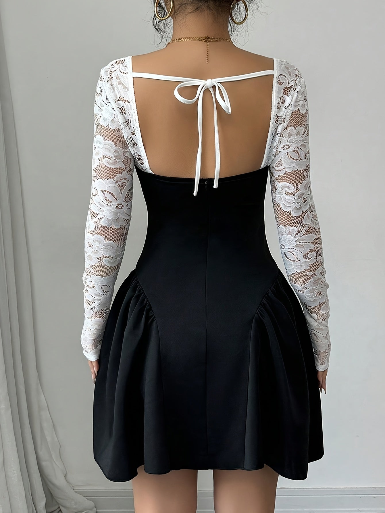 Lace Trimmed Whirl Delight Mini Dress