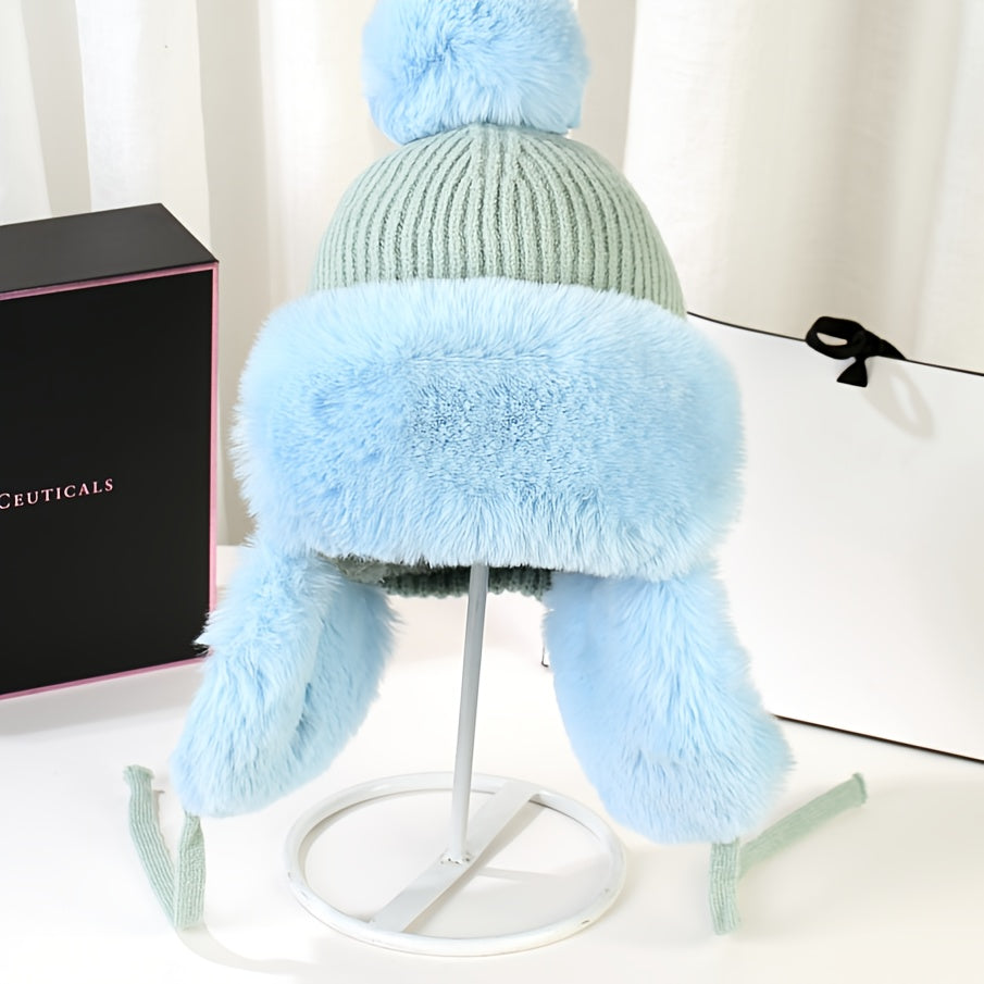 Thicken Plush Furry Ear Protection Thermal Bomber Hat, Fall Winter Keep Warm Soft Comfortable Earflap Warm Hat