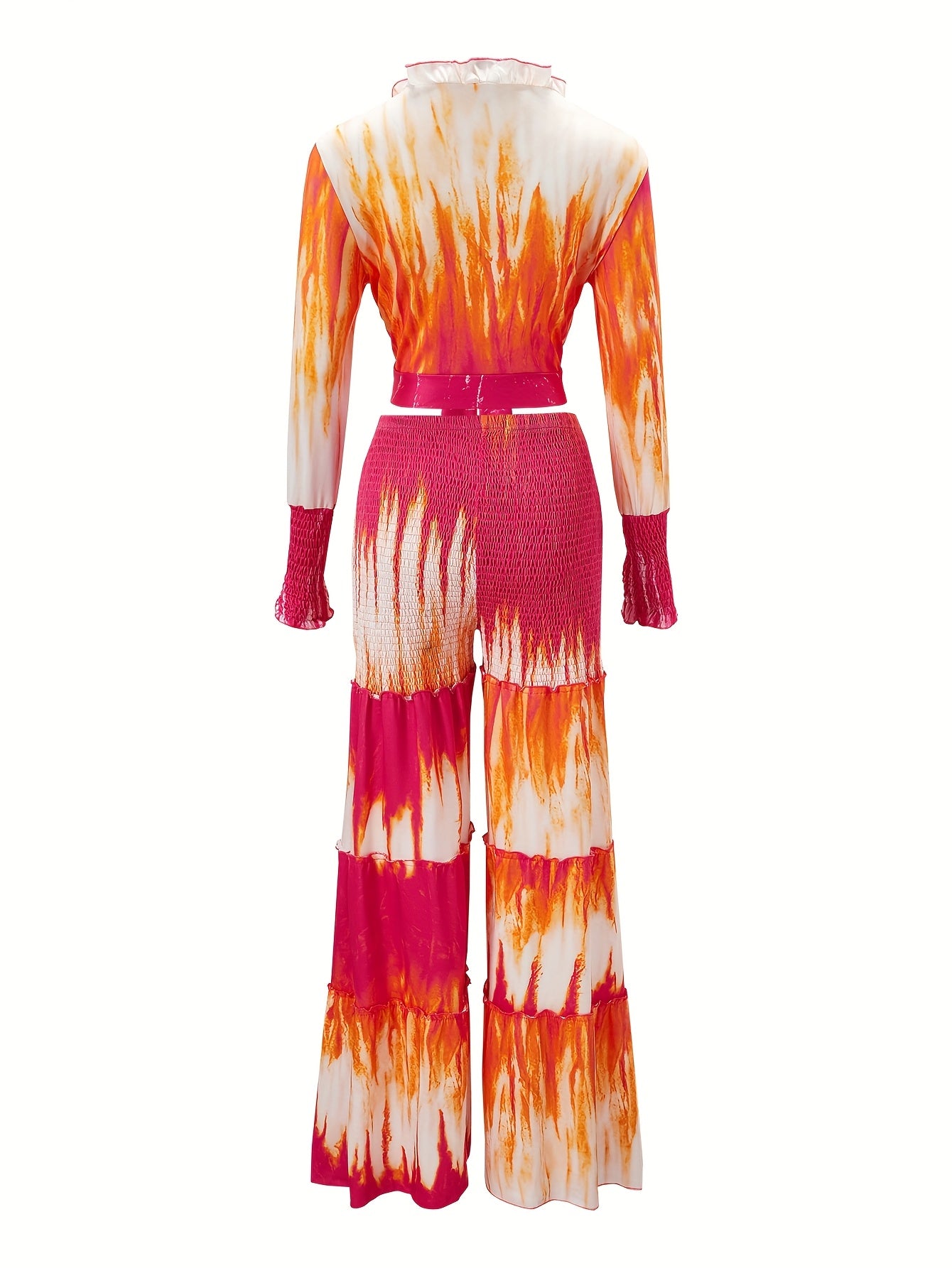 Command & Chic Tie-Dye Spliced Long Sleeve Top and Wide-Leg Pants