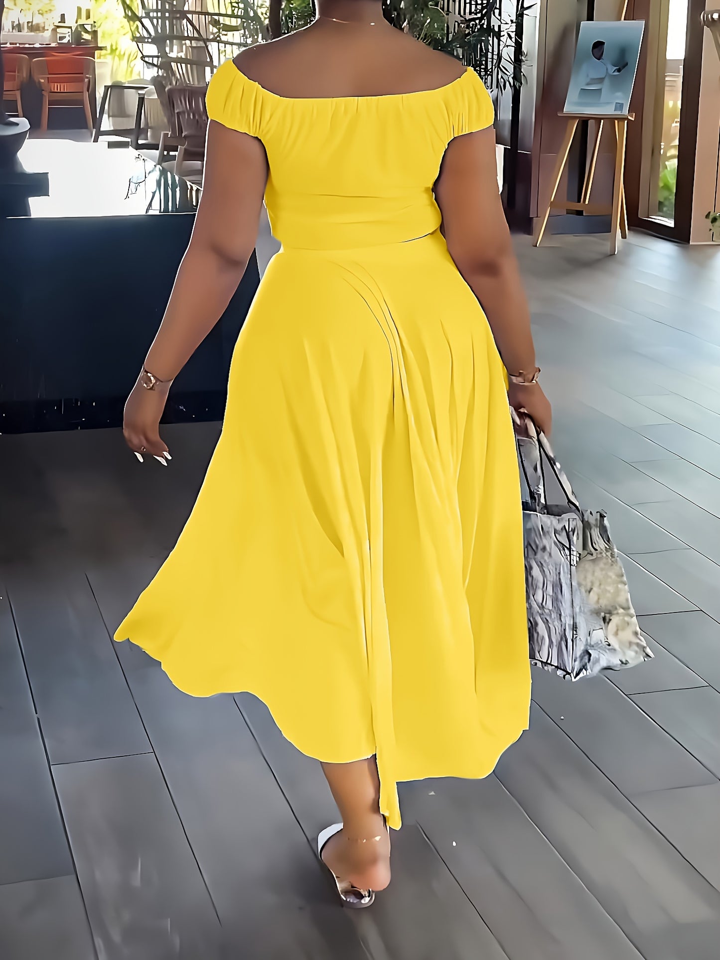 Women's Casual One-Shoulder Short Top A-Line Dangle Long Dress Fashion Set
