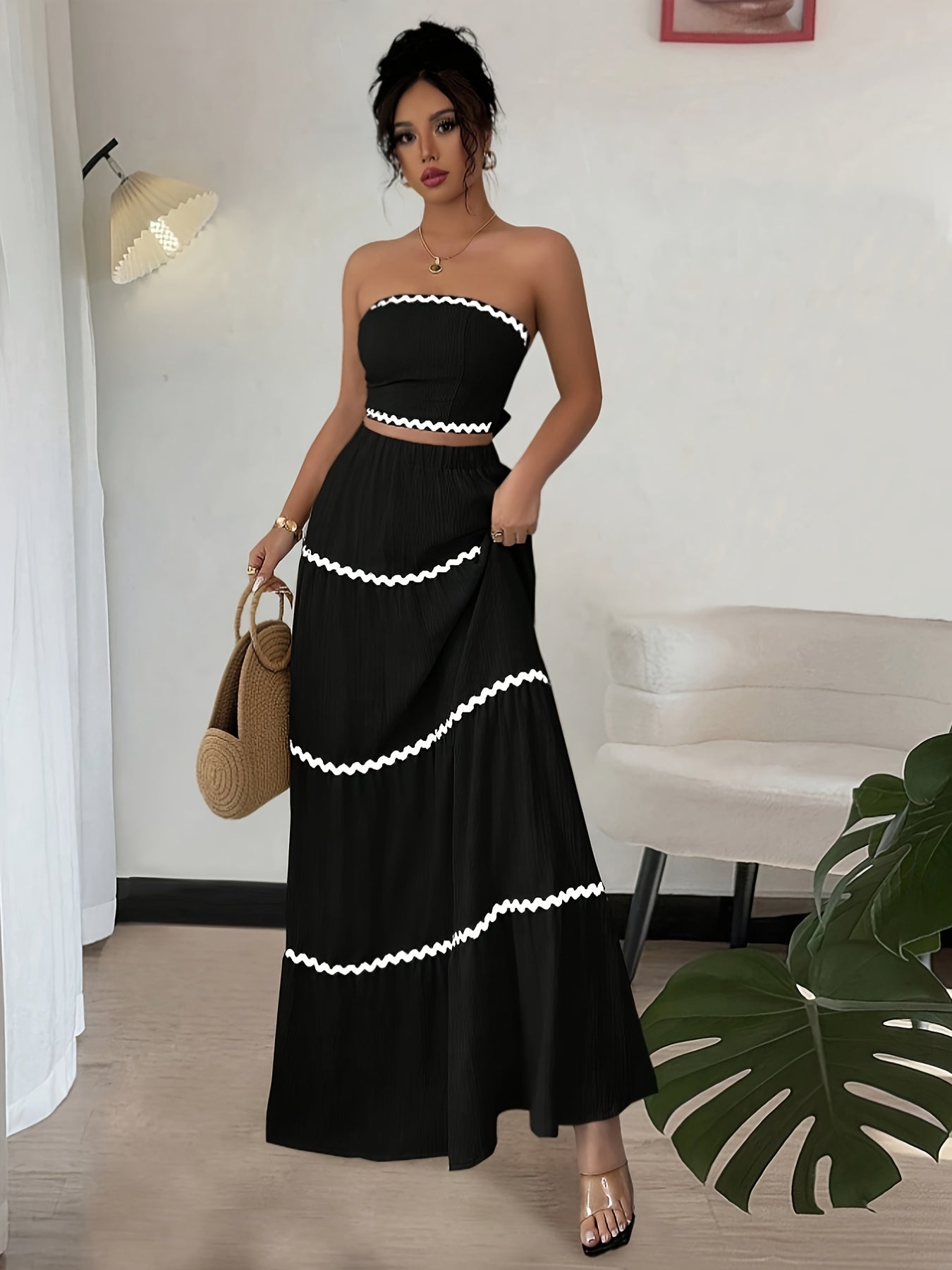 Women's Bohemian Fashion Sunset Wrap Co-Ord Skirt Pants Set