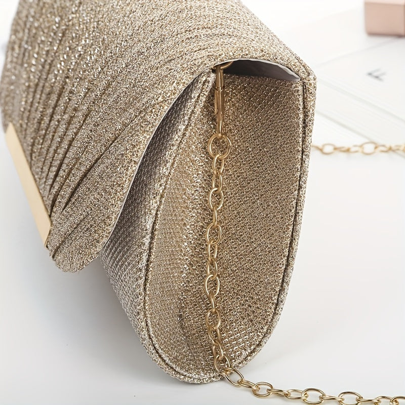 Glitter Envelope Clutch With Pleated Design Ladies Bag