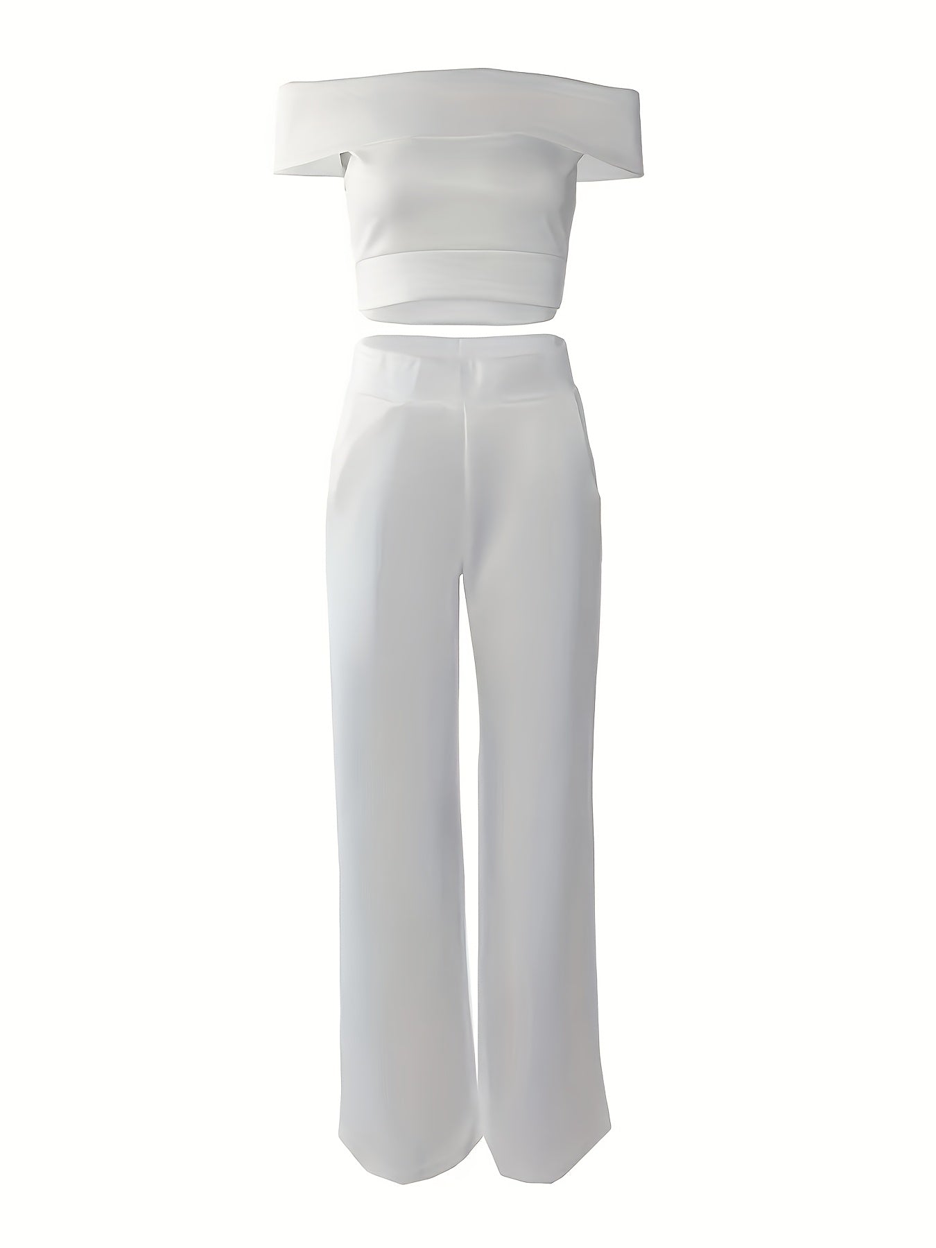 Elegant Edge Two-Piece Chic Off-Shoulder Top & Flared Pants