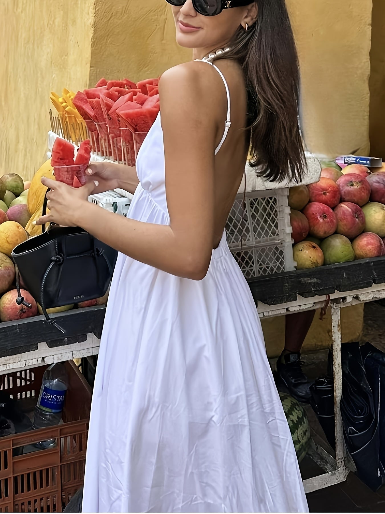 Women's Solid Color Thin Strap Deep V Sleeveless Dress