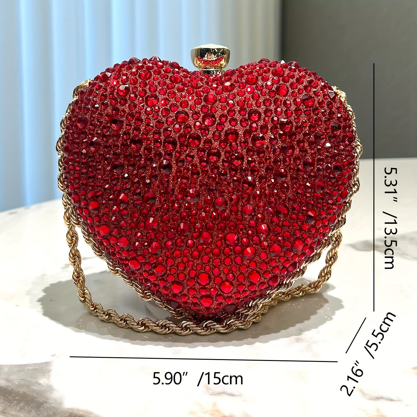 Glamorous Red Heart-shaped Clutch Bag With Diamonds Ladies' Handbags
