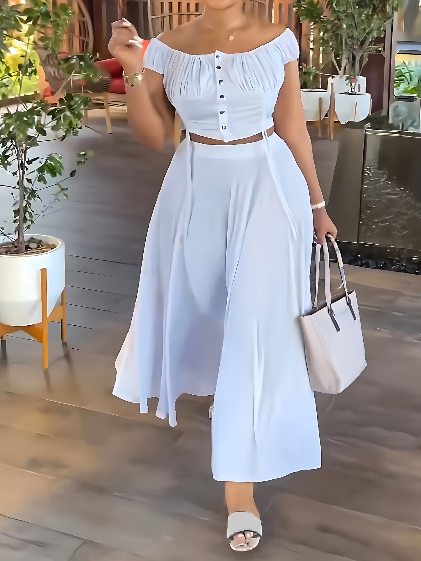 Women's Casual One-Shoulder Short Top A-Line Dangle Long Dress Fashion Set