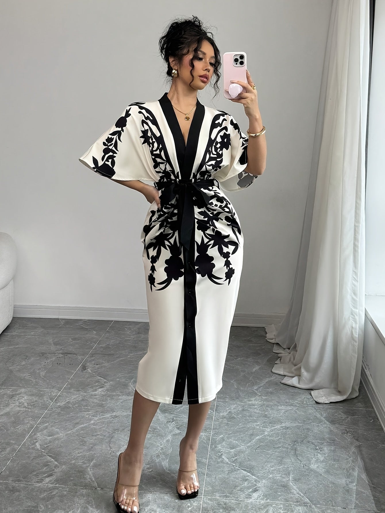 Women's Front Tie Short Sleeve Opulent Fade Cocktail Dress
