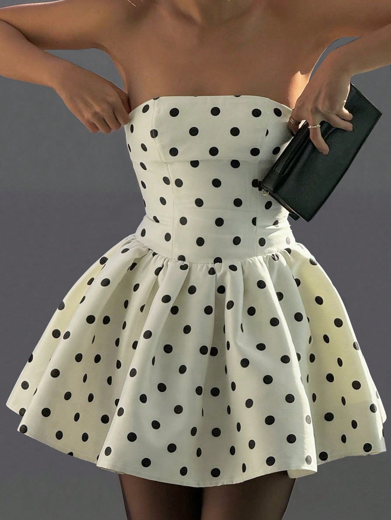 Chic Classic Polka Pop Strapless A-Line Fluffy Skirt Dress