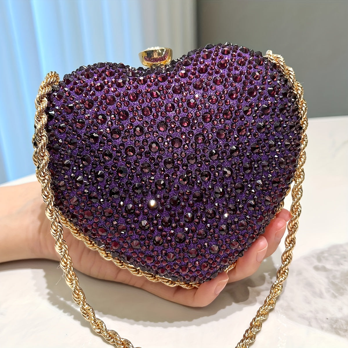 Glamorous Red Heart-shaped Clutch Bag With Diamonds Ladies' Handbags