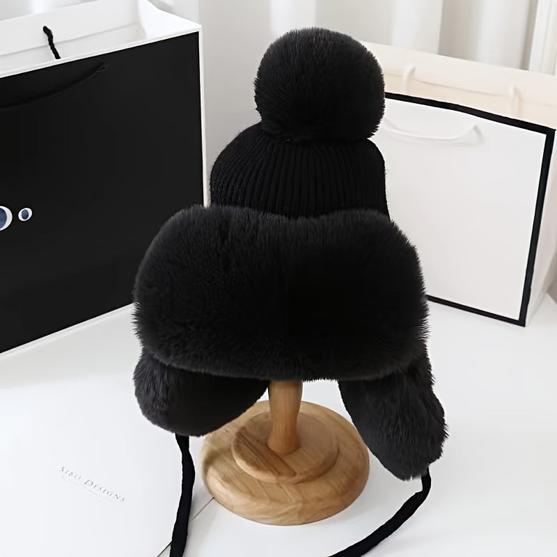 Thicken Plush Furry Ear Protection Thermal Bomber Hat, Fall Winter Keep Warm Soft Comfortable Earflap Warm Hat