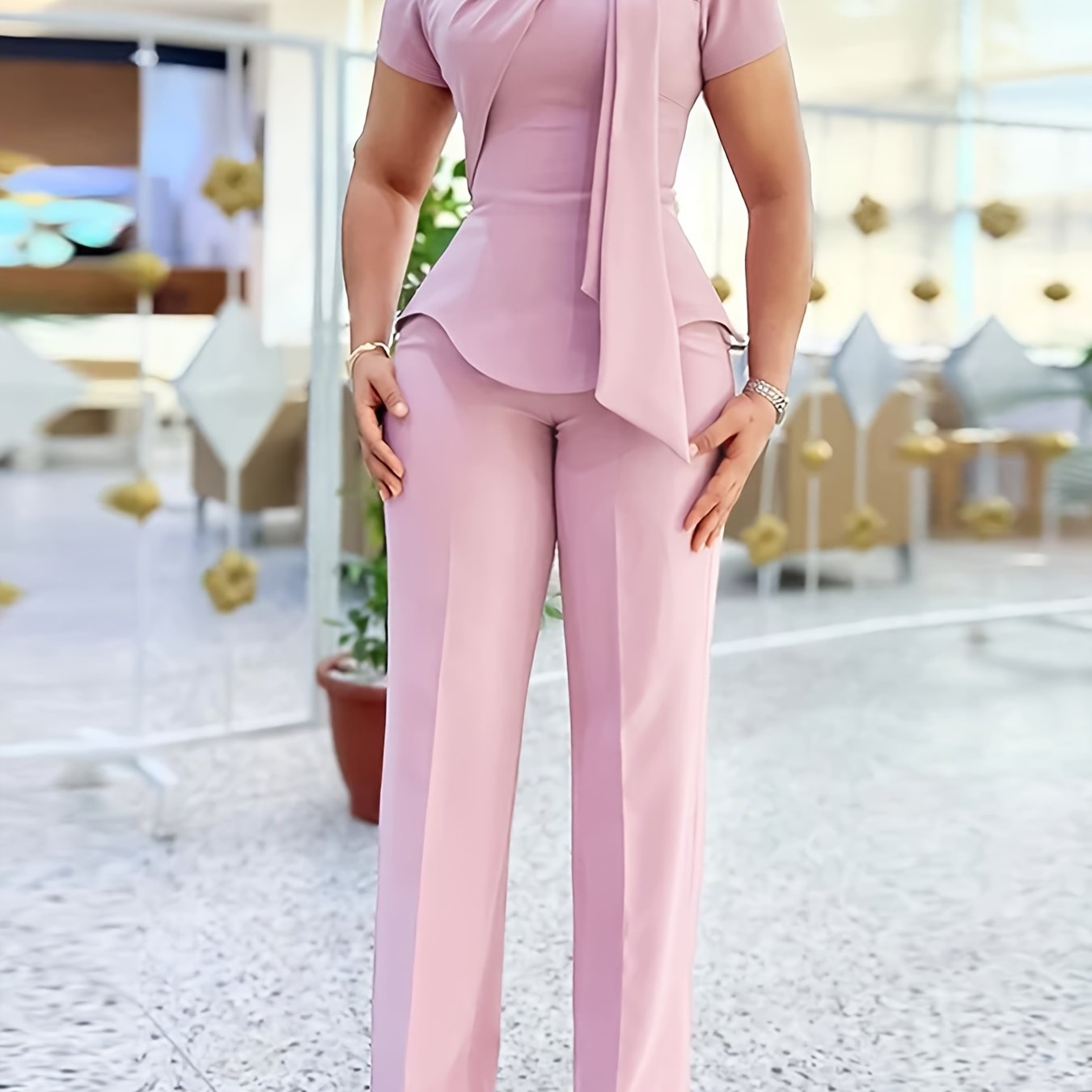 Desired Monochrome Pleated Top and Pants Set