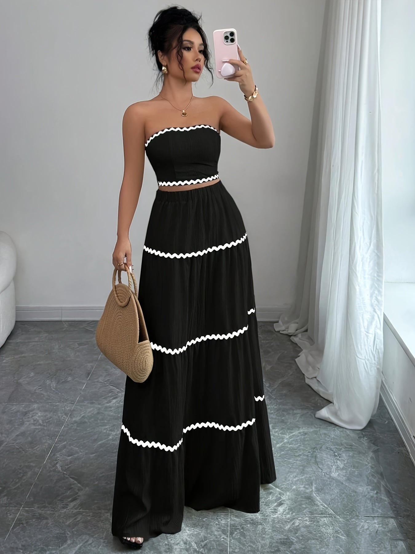 Women's Bohemian Fashion Sunset Wrap Co-Ord Skirt Pants Set
