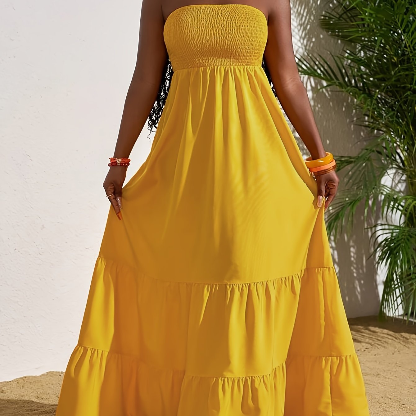Yellow Off-Shoulder Ruffled Hem for Women