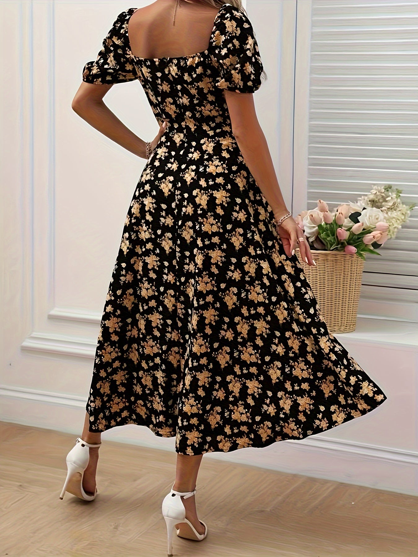 Chic High-Slit Maxi Dress – Floral Elegance
