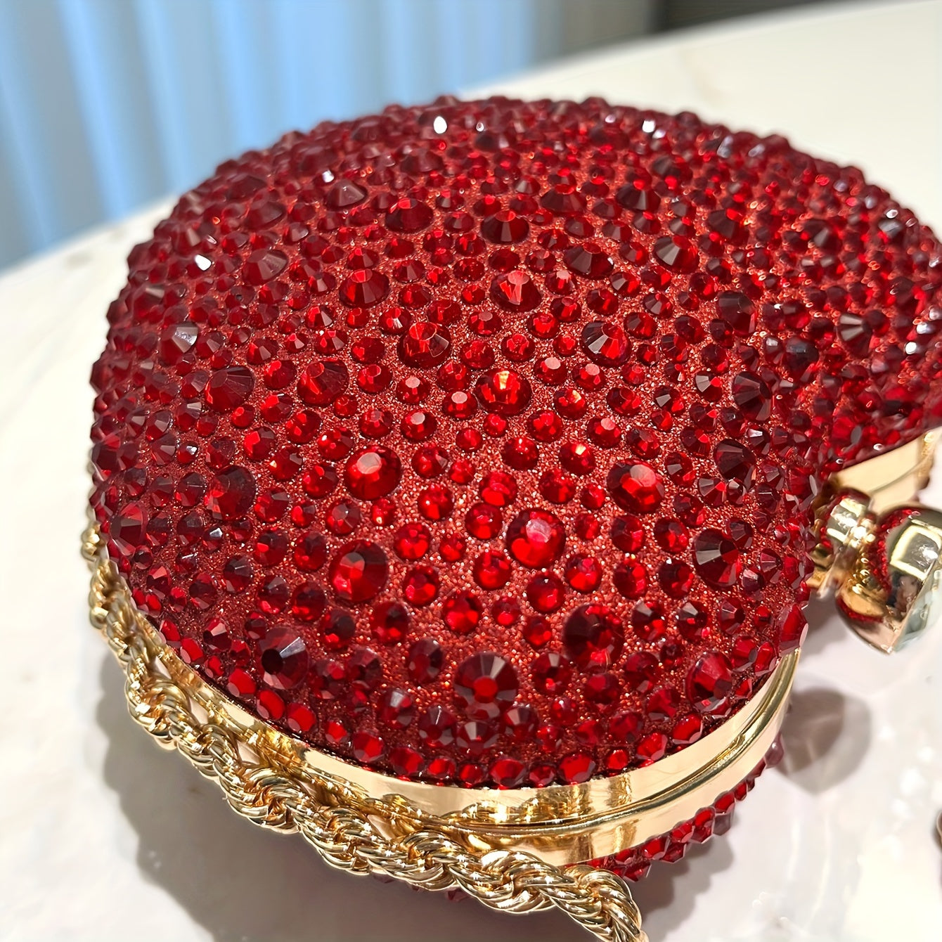 Glamorous Red Heart-shaped Clutch Bag With Diamonds Ladies' Handbags