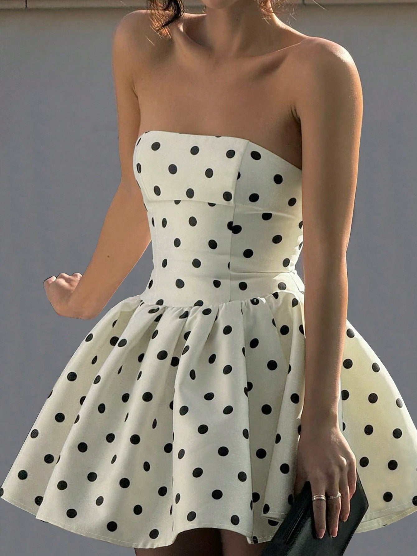 Chic Classic Polka Pop Strapless A-Line Fluffy Skirt Dress