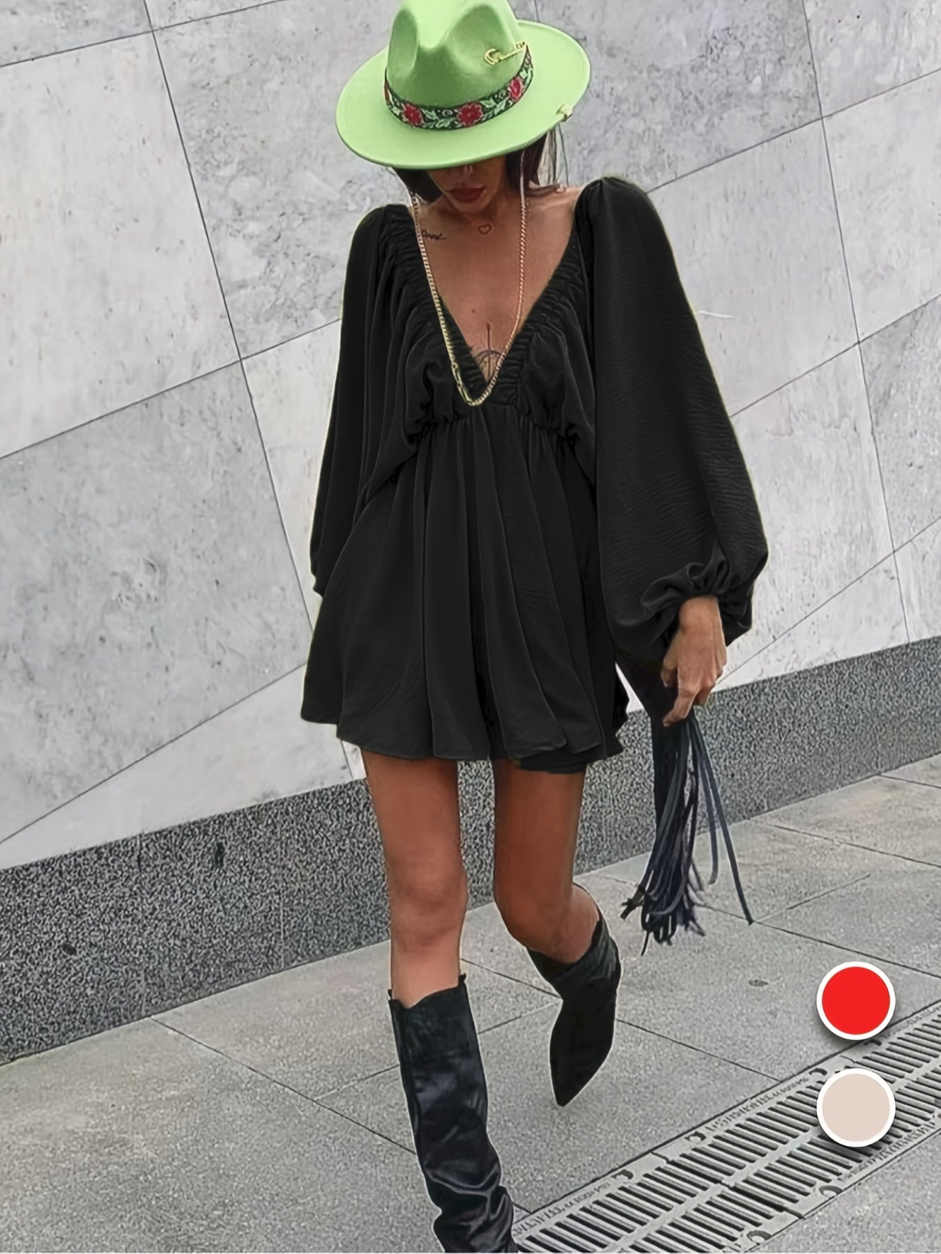 Elegant V-Neck Long Olive Whisper Dress