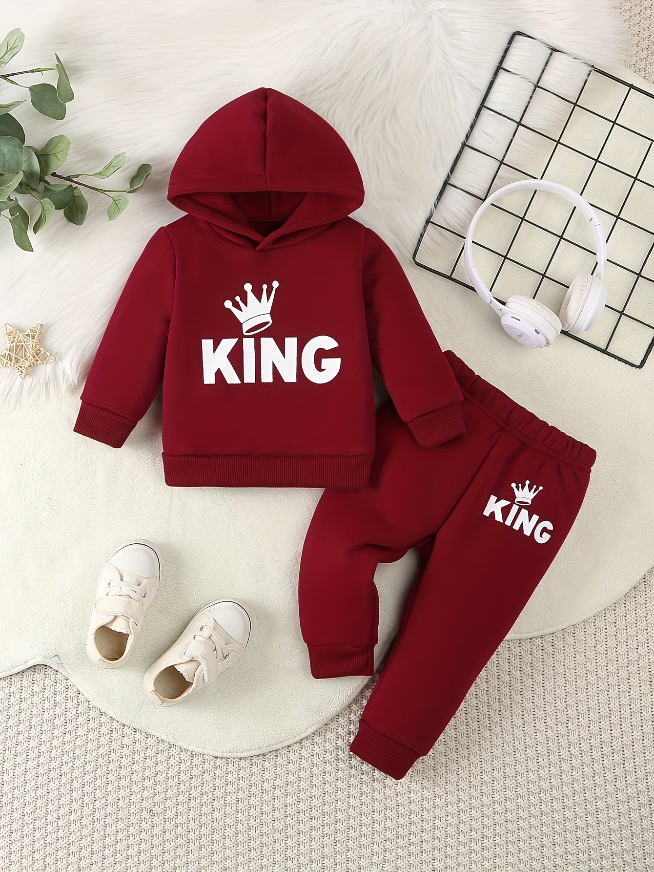 Toddler Boys' Sports Hoodie and Joggers Set, Polyester Knit Fabric with Slight Stretch, Alphabet Pattern, Regular Long Sleeve