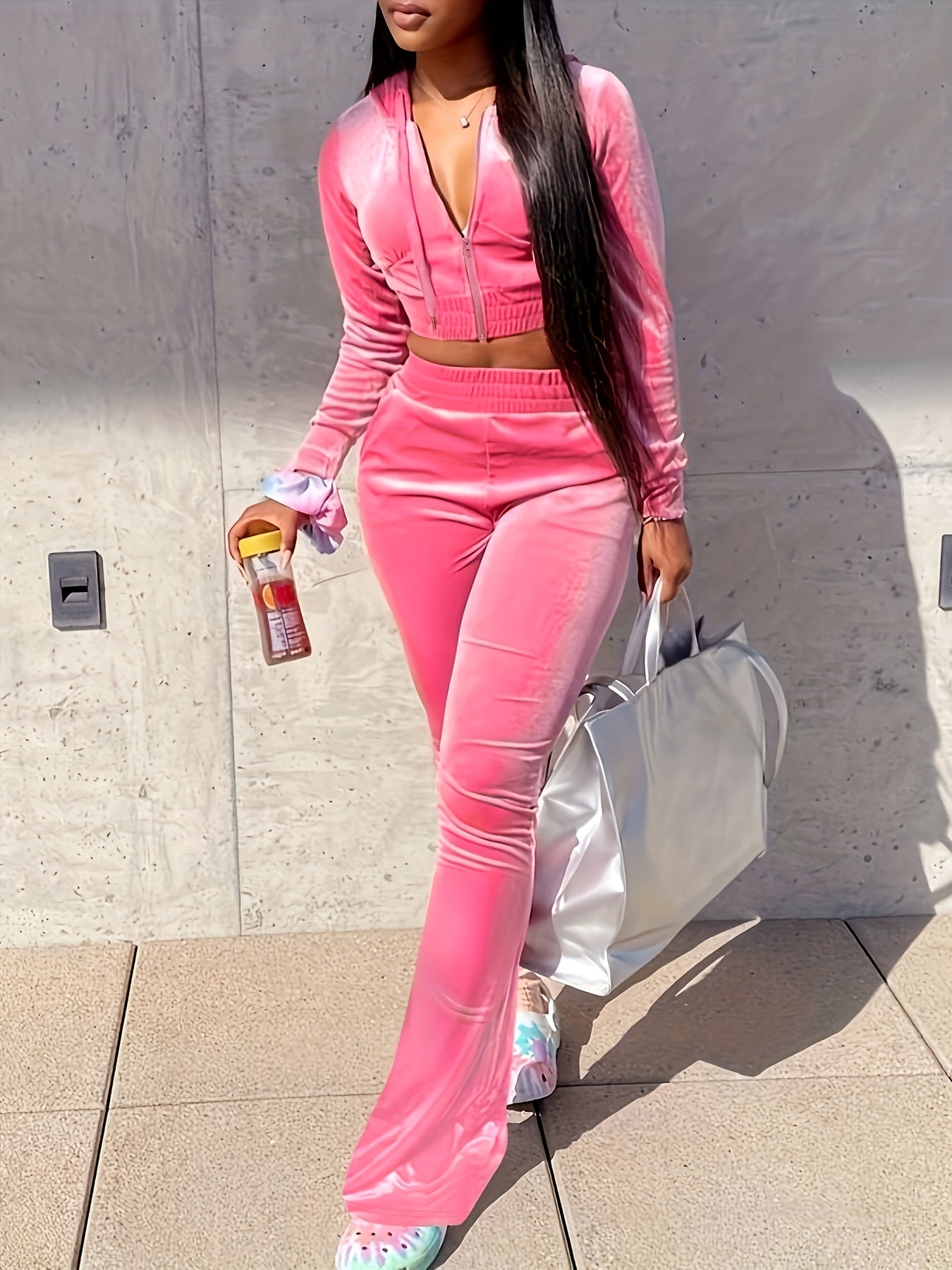 Women's Fashion Casual Zipper Sexy Suit Hoodie Sweatpants Two-piece Set
