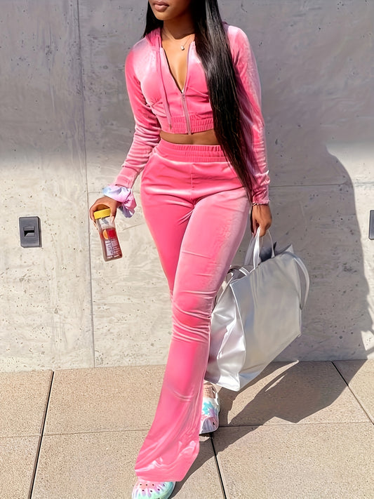 Women's Fashion Casual Zipper Sexy Suit Hoodie Sweatpants Two-piece Set