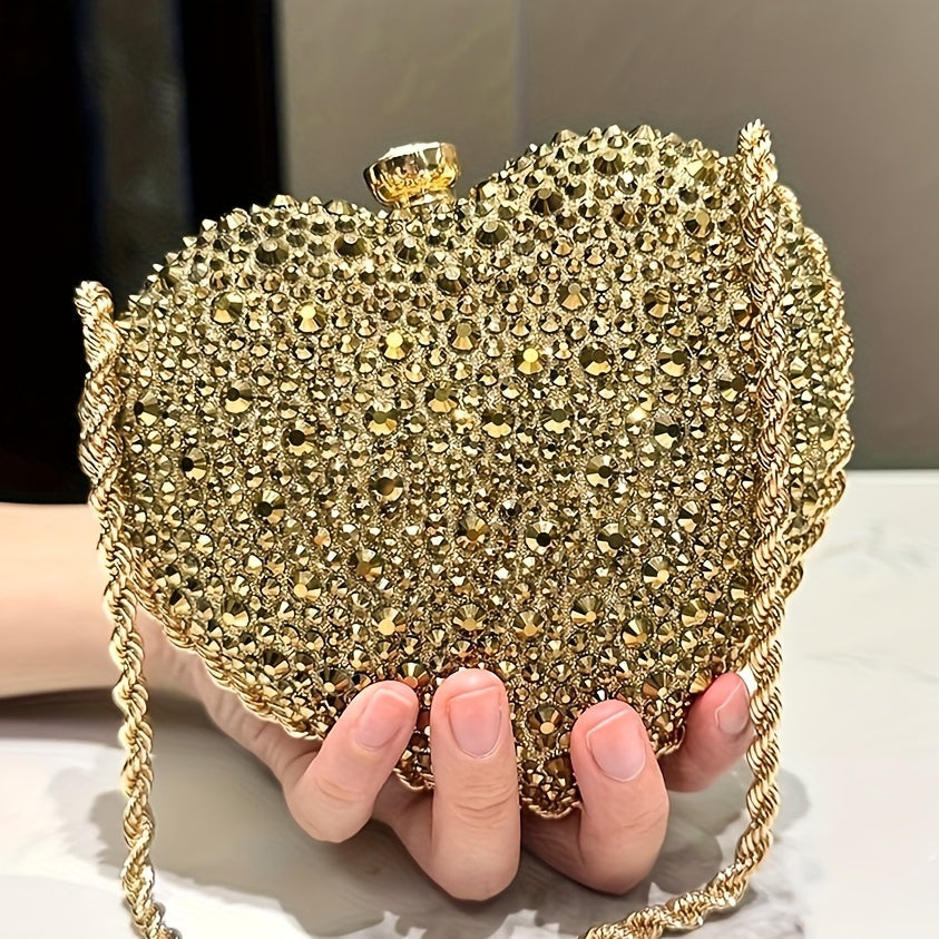 Glamorous Red Heart-shaped Clutch Bag With Diamonds Ladies' Handbags