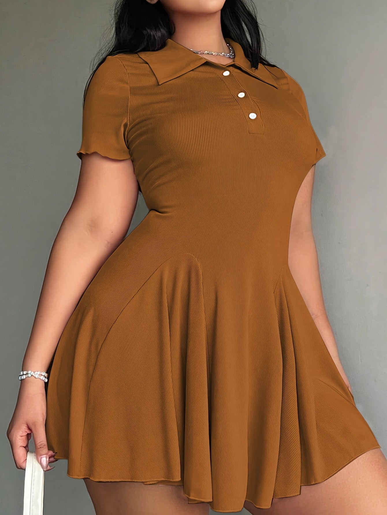 Women'S Casual Tennis Polo Dress - Short Sleeve, Button-Up Collar, Ribbed Texture, Knee-Length with Paddles, Beige, Casual Wear|Short Sleeve Dress|Buttonup Collar, Tennis Dress