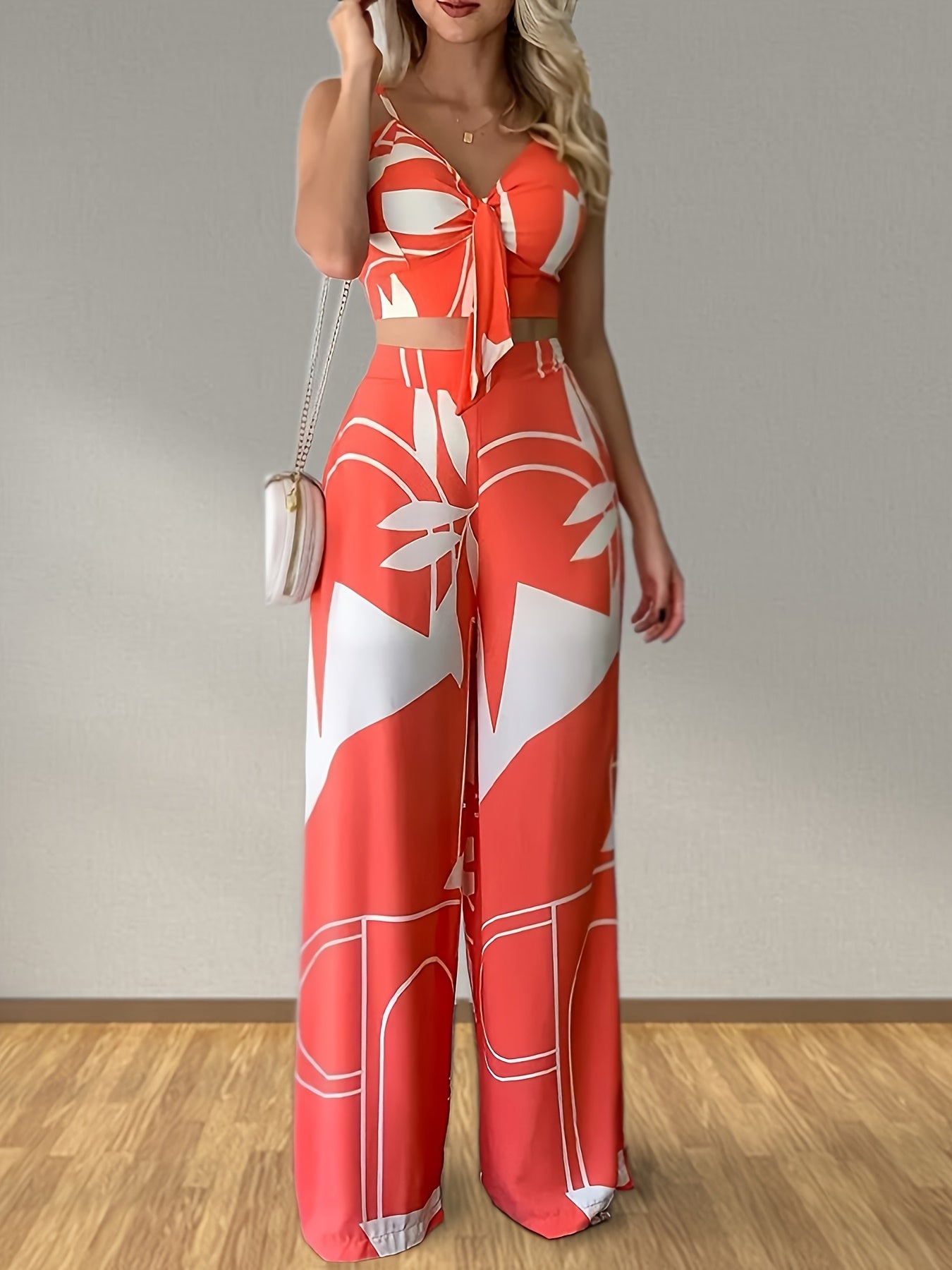 Sunset Bloom Co-Ord – Floral Tie Top & High-Waisted Pants