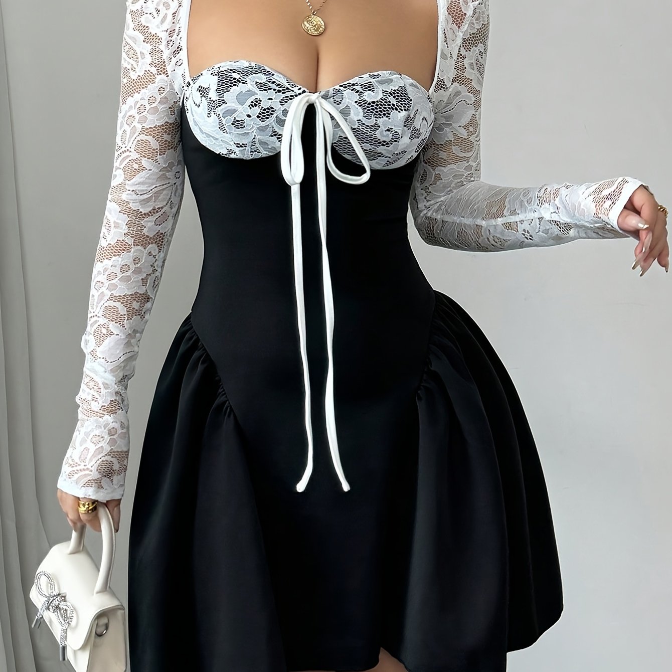 Lace Trimmed Whirl Delight Mini Dress