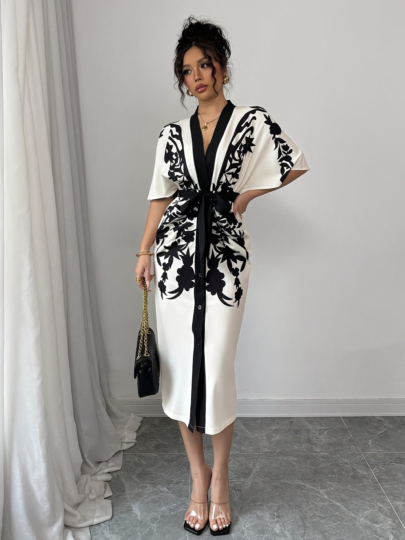 Women's Front Tie Short Sleeve Opulent Fade Cocktail Dress