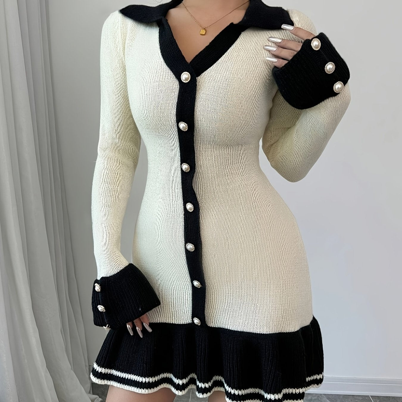 Women's Elegant V-Neck Sleeve Cozy Class Icon Dress