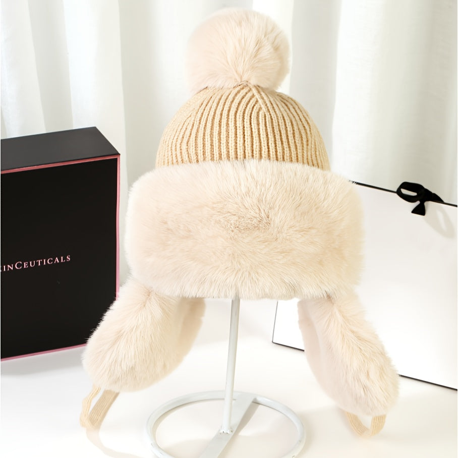 Thicken Plush Furry Ear Protection Thermal Bomber Hat, Fall Winter Keep Warm Soft Comfortable Earflap Warm Hat