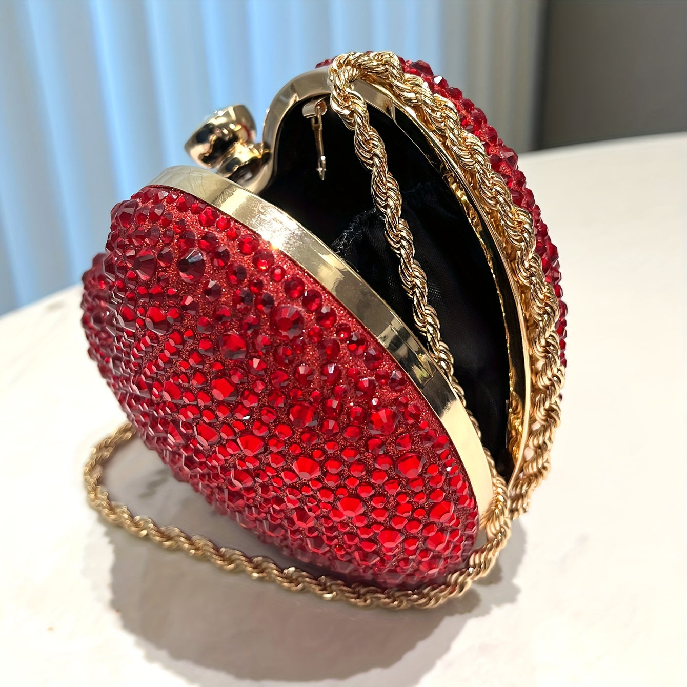 Glamorous Red Heart-shaped Clutch Bag With Diamonds Ladies' Handbags