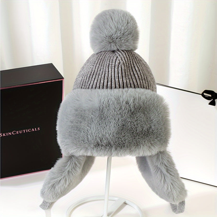 Thicken Plush Furry Ear Protection Thermal Bomber Hat, Fall Winter Keep Warm Soft Comfortable Earflap Warm Hat