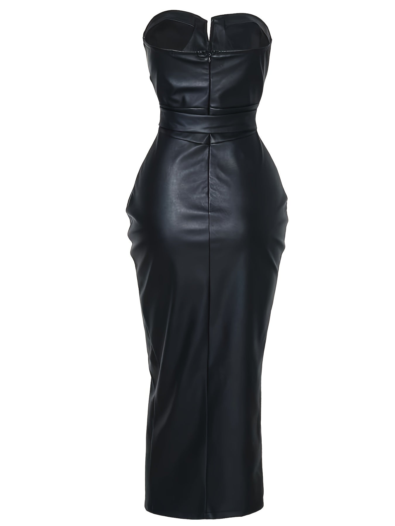 Sexy Solid Color Bandeau Dress for Women - Chic Thin Strapless Waist Cinched with Split Detail, Black Maxi Skirt Style